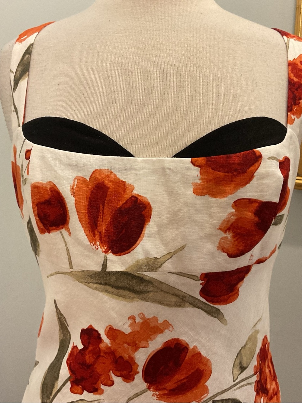Reformation Bekki Linen Floral Midi Dress White Red Poppy Print NEW - Picture 3 of 10